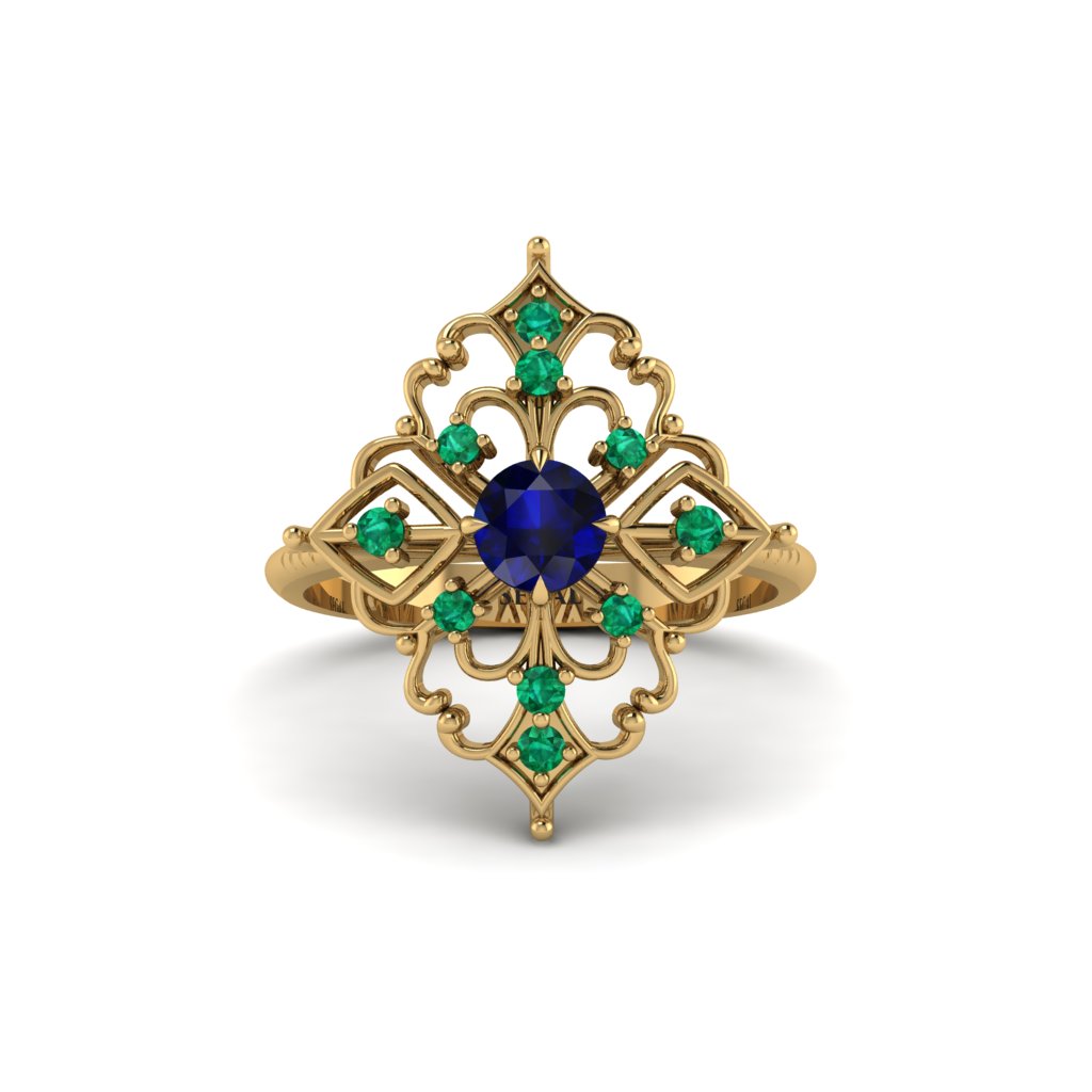 Emerald Royal Filigree Cluster Engagement Ring - Zinnia No. 28
