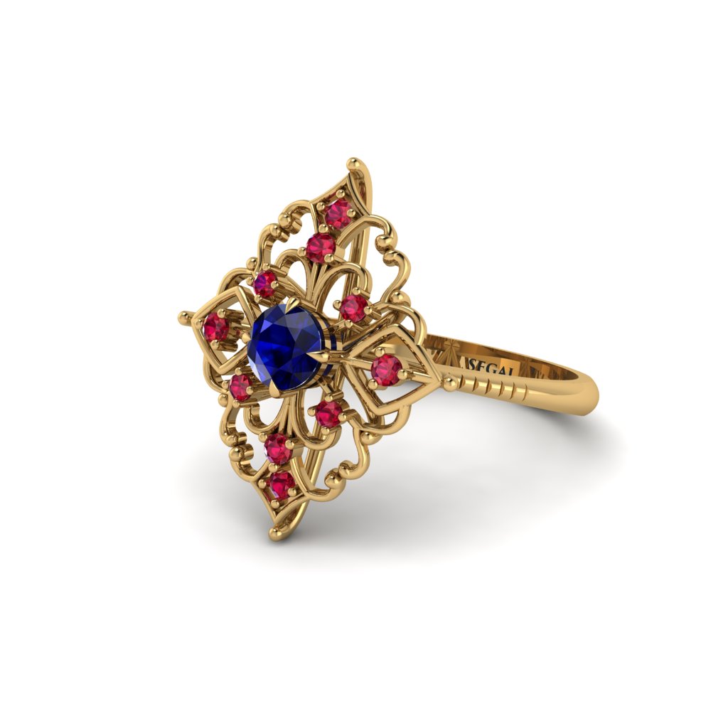 Ruby Royal Filigree Cluster Engagement Ring - Zinnia No. 58