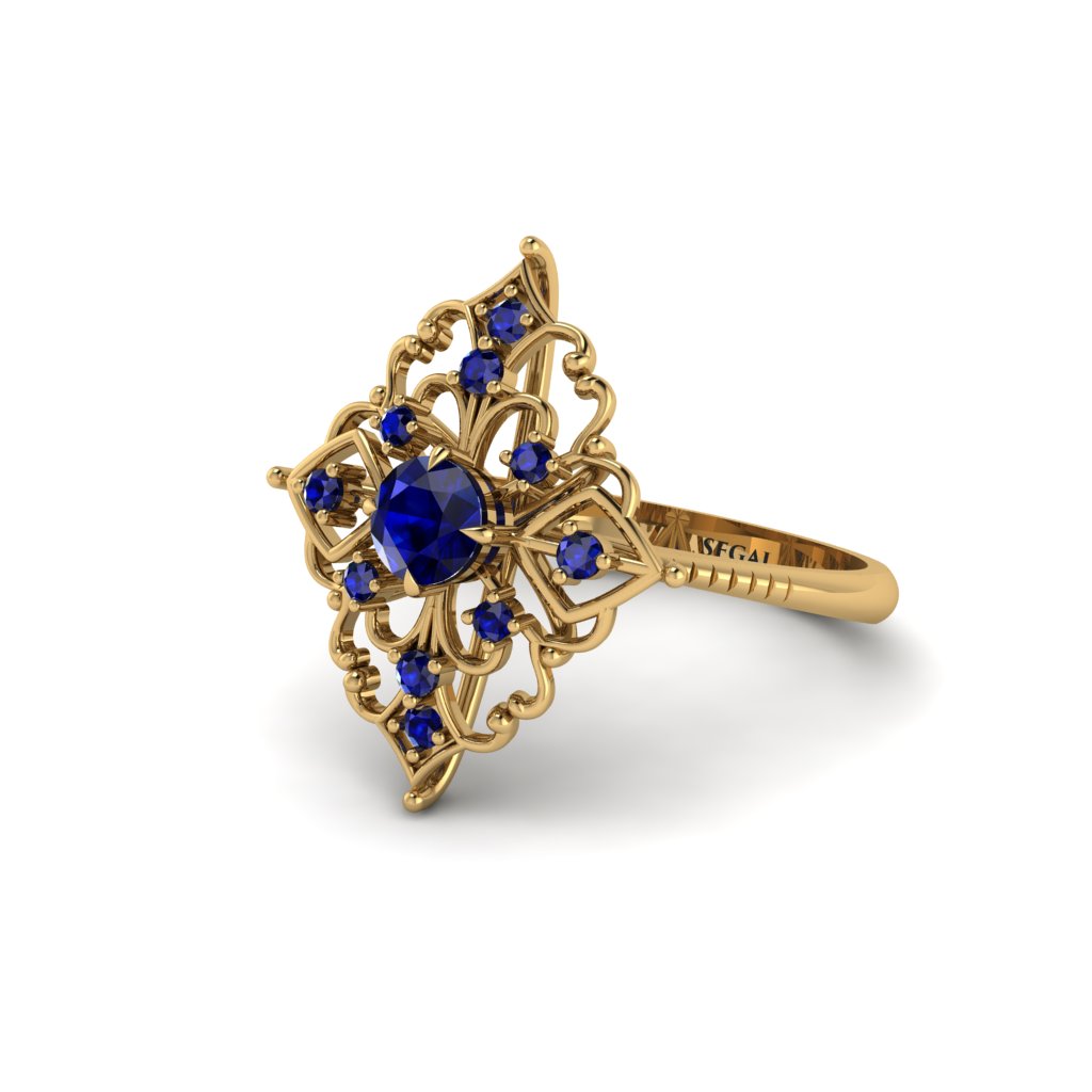 Sapphire Royal Filigree Cluster Engagement Ring - Zinnia No. 73