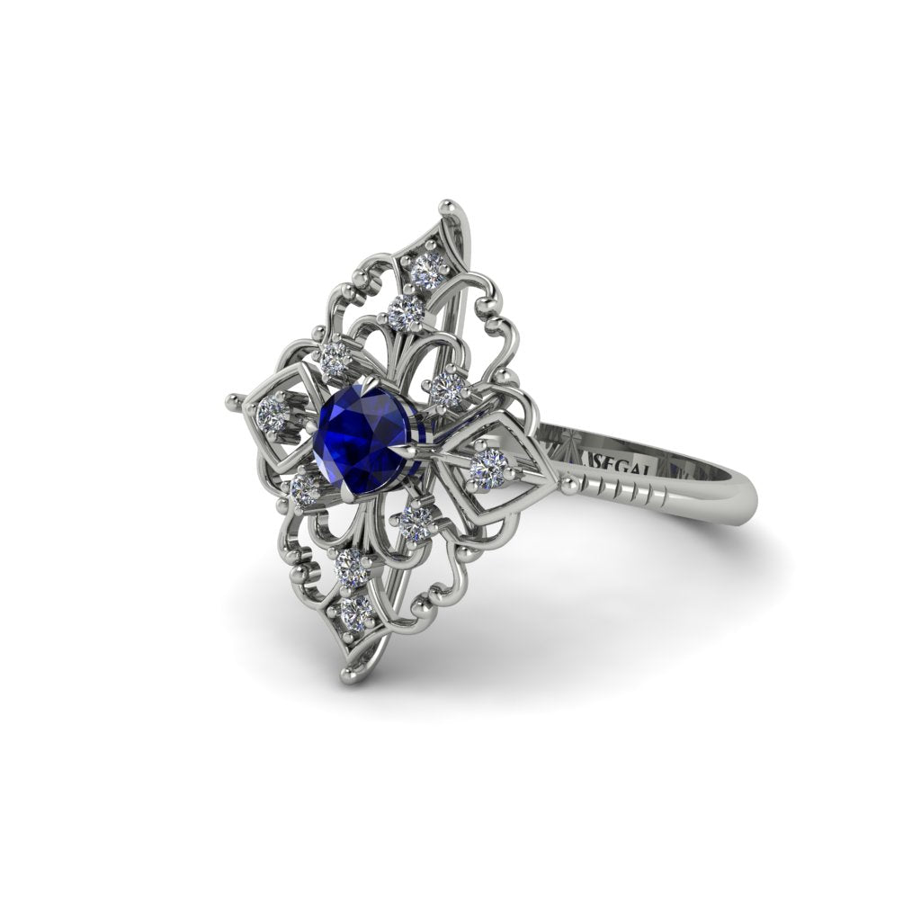 Diamond Royal Filigree Cluster Engagement Ring - Zinnia No. 15