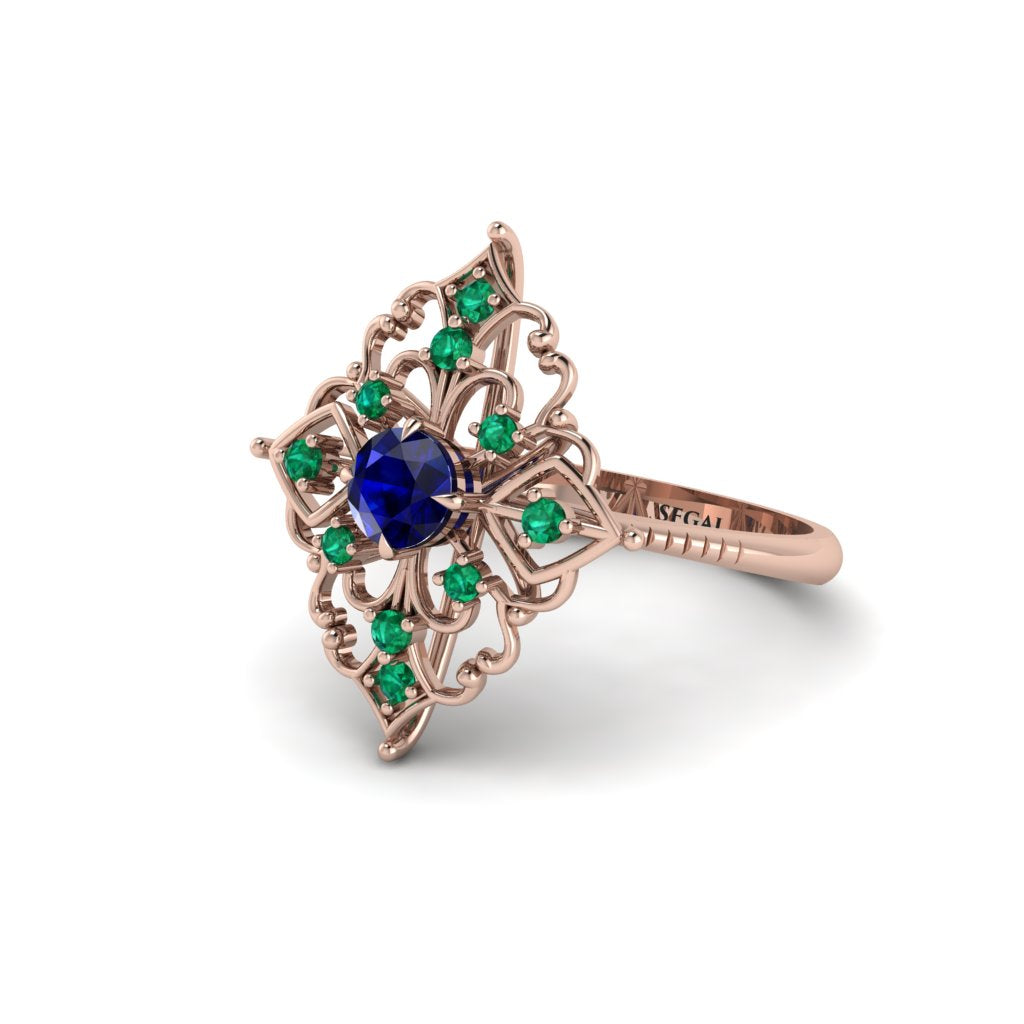 Emerald Royal Filigree Cluster Engagement Ring - Zinnia No. 29