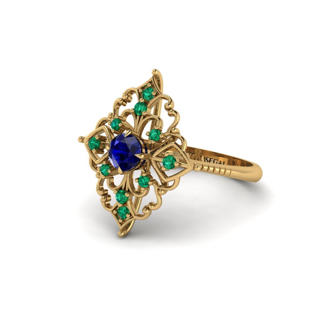 Emerald Royal Filigree Cluster Engagement Ring - Zinnia No. 28