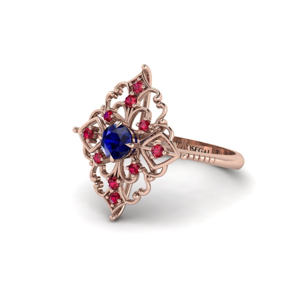 Ruby Royal Filigree Cluster Engagement Ring - Zinnia No. 59