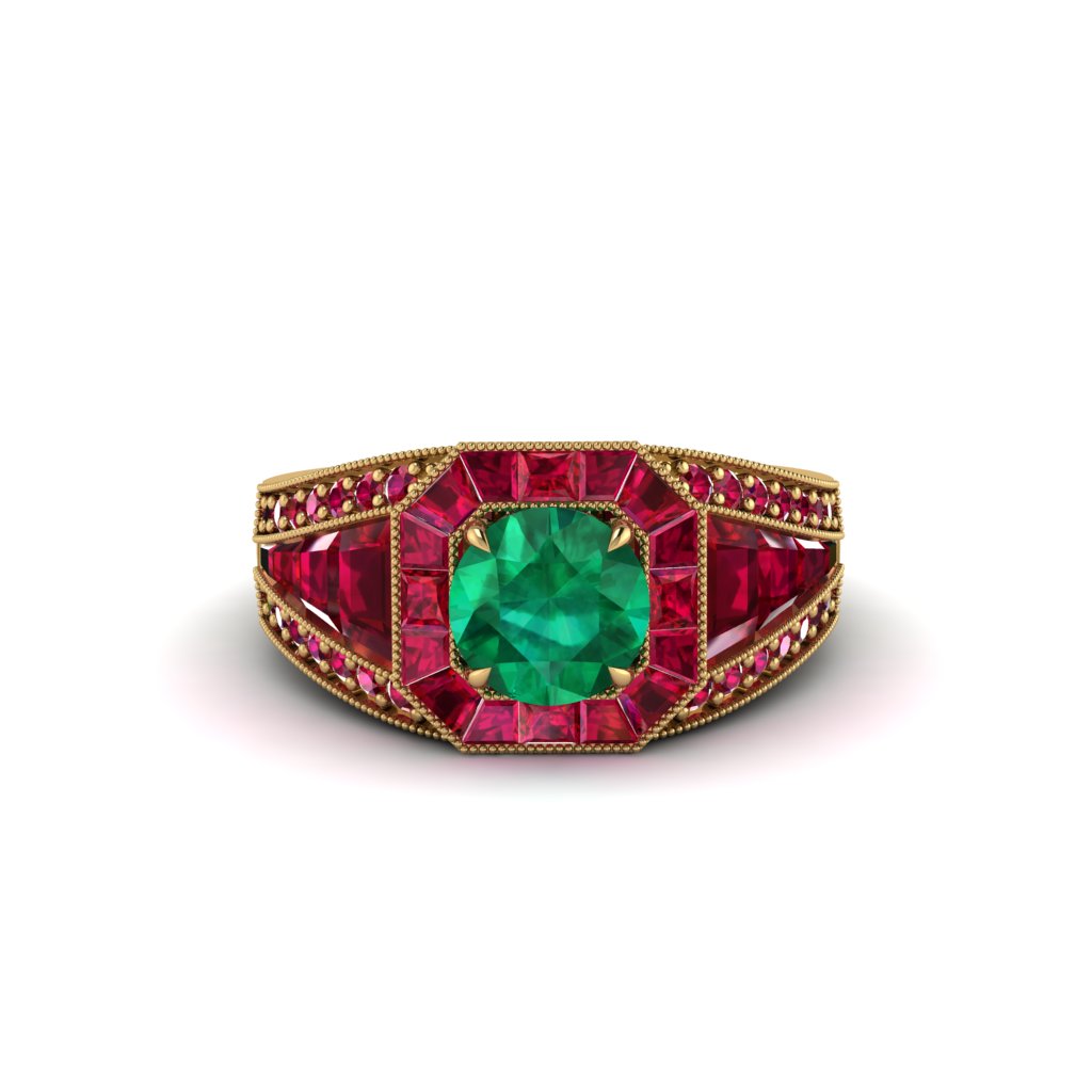 Emerald Royal Radiance Halo Engagement Ring - Liana No. 49