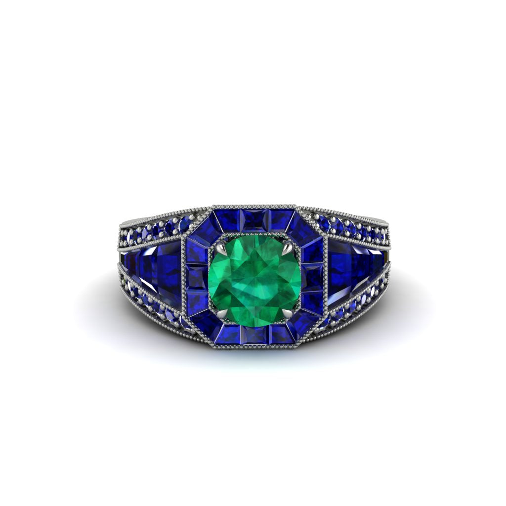 Emerald Royal Radiance Halo Engagement Ring - Liana No. 66