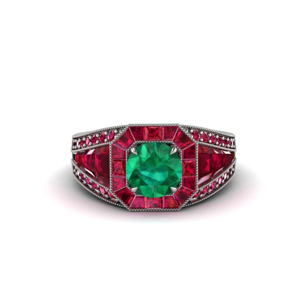Emerald Royal Radiance Halo Engagement Ring - Liana No. 51