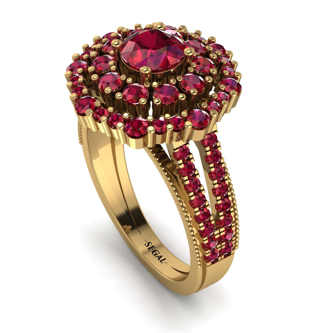 Ruby Double Halo Gold Engagement Ring - Danielle No. 55
