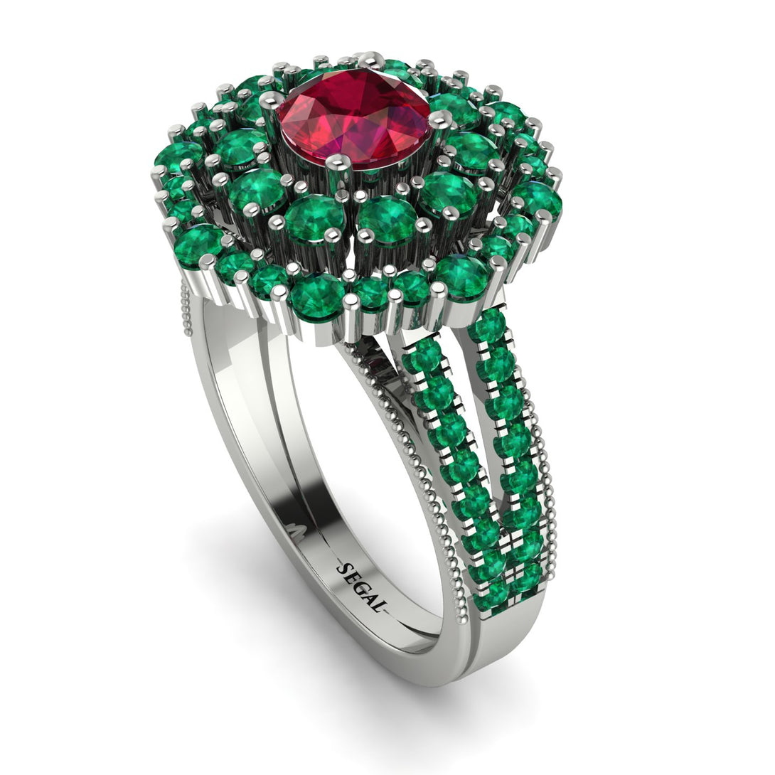 Ruby Double Halo Gold Engagement Ring - Danielle No. 27