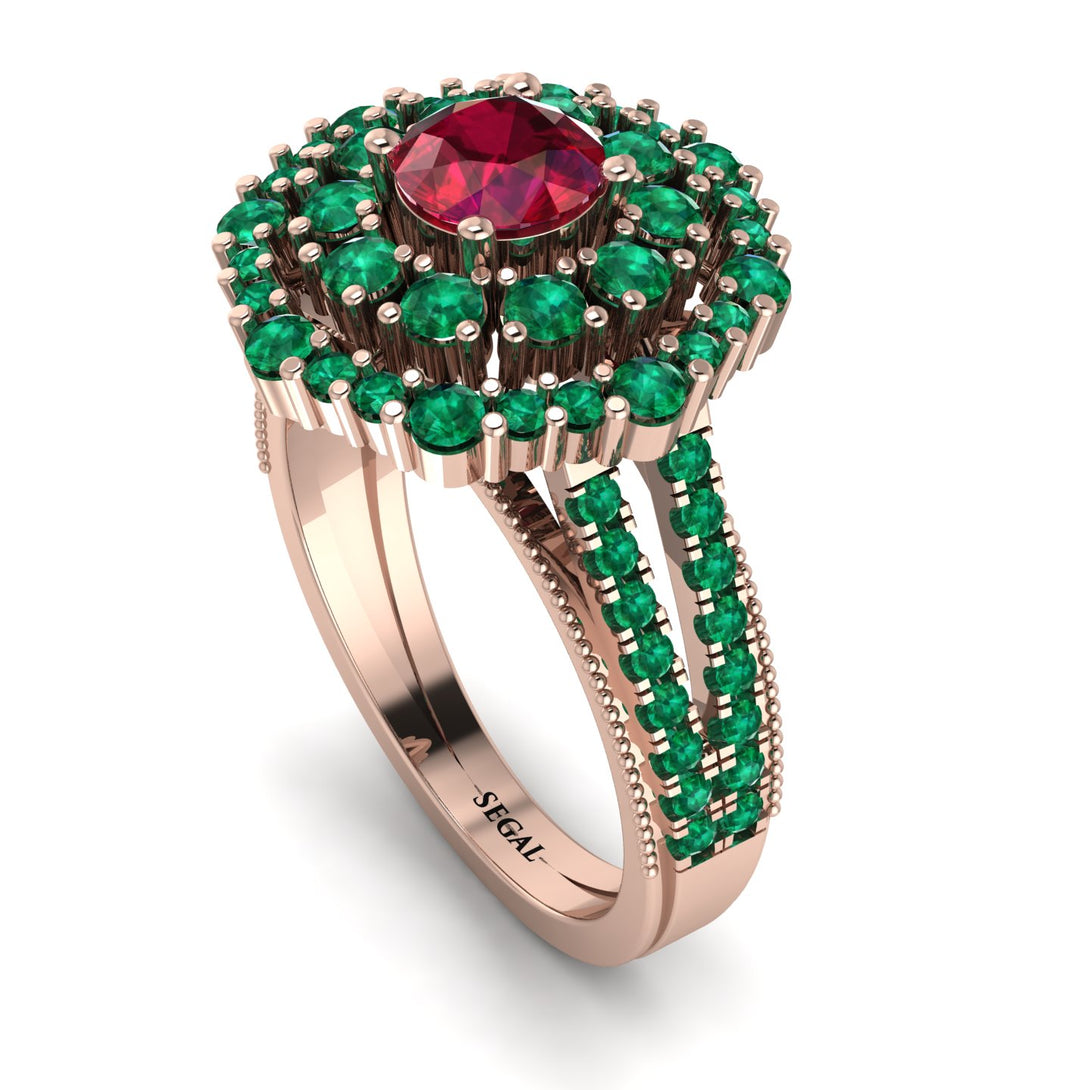 Ruby Double Halo Gold Engagement Ring - Danielle No. 26