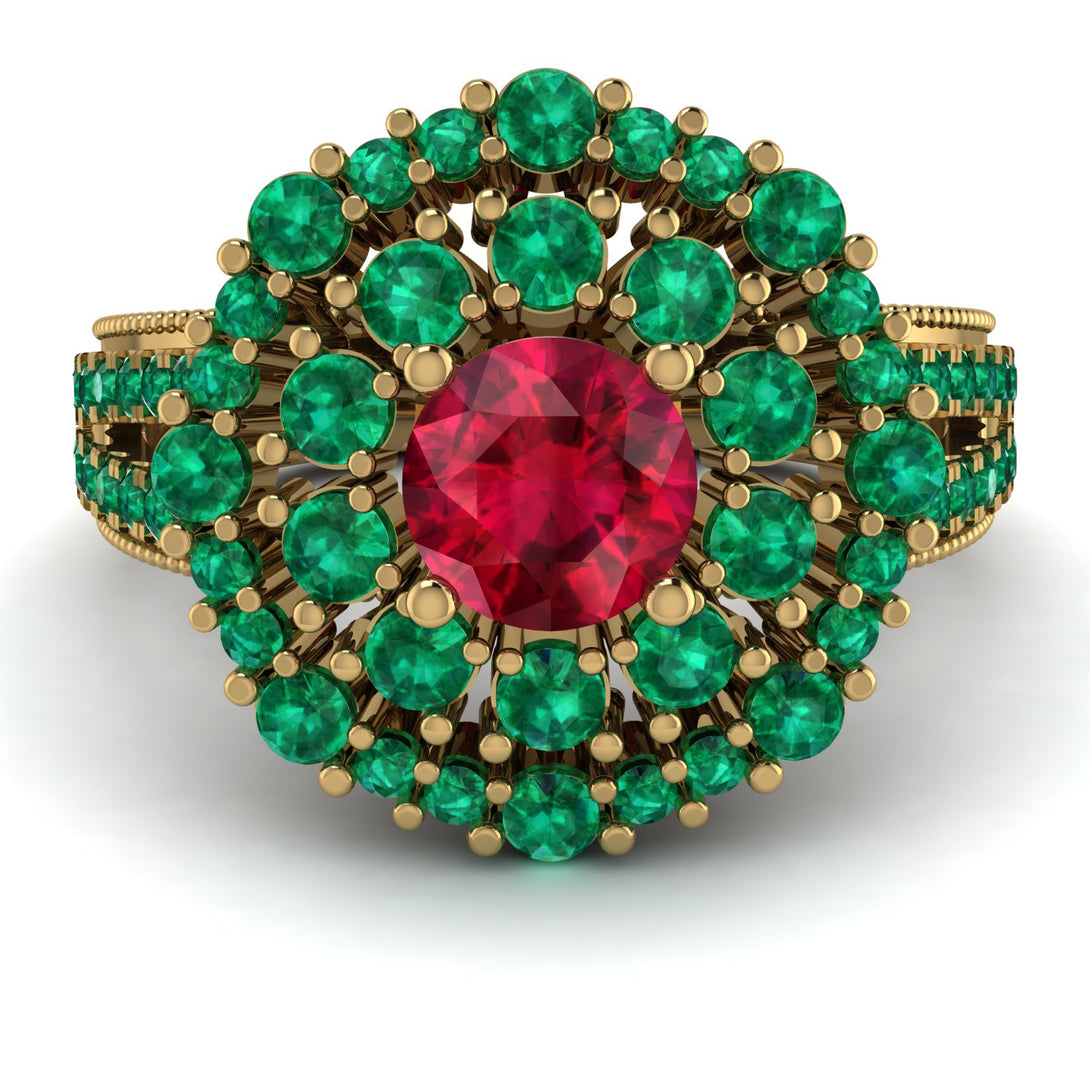 Ruby Double Halo Gold Engagement Ring - Danielle No. 25