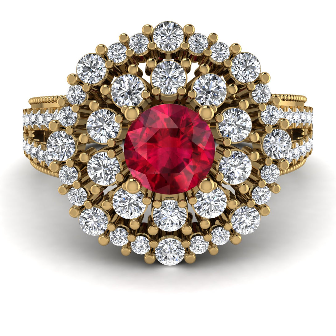 Ruby Double Halo Gold Engagement Ring - Danielle No. 10