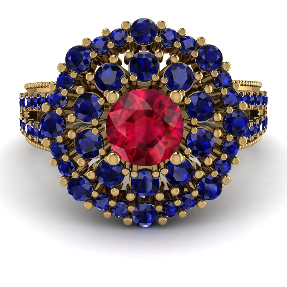 Ruby Double Halo Gold Engagement Ring - Danielle No. 70