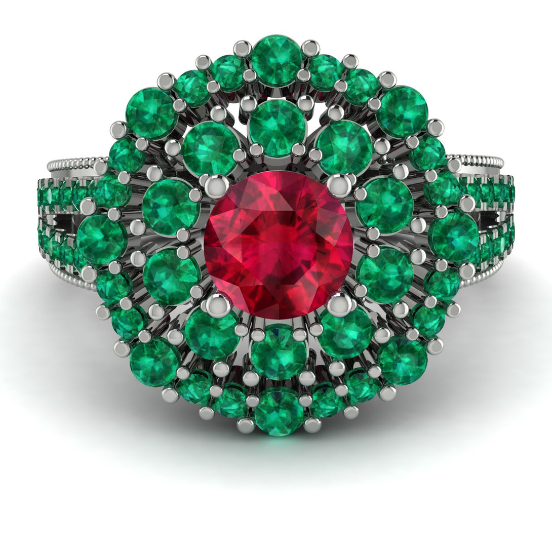 Ruby Double Halo Gold Engagement Ring - Danielle No. 27