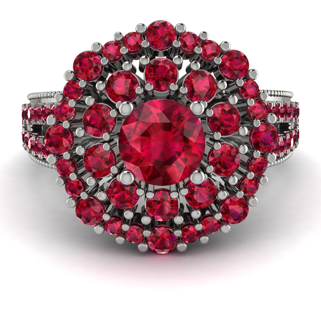 Ruby Double Halo Gold Engagement Ring - Danielle No. 57