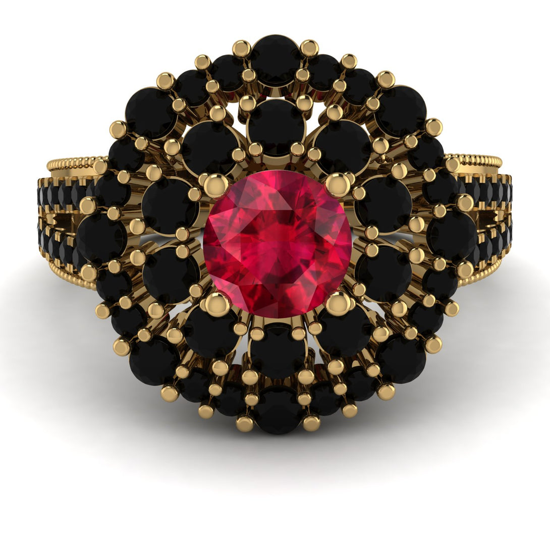 Ruby Double Halo Gold Engagement Ring - Danielle No. 40