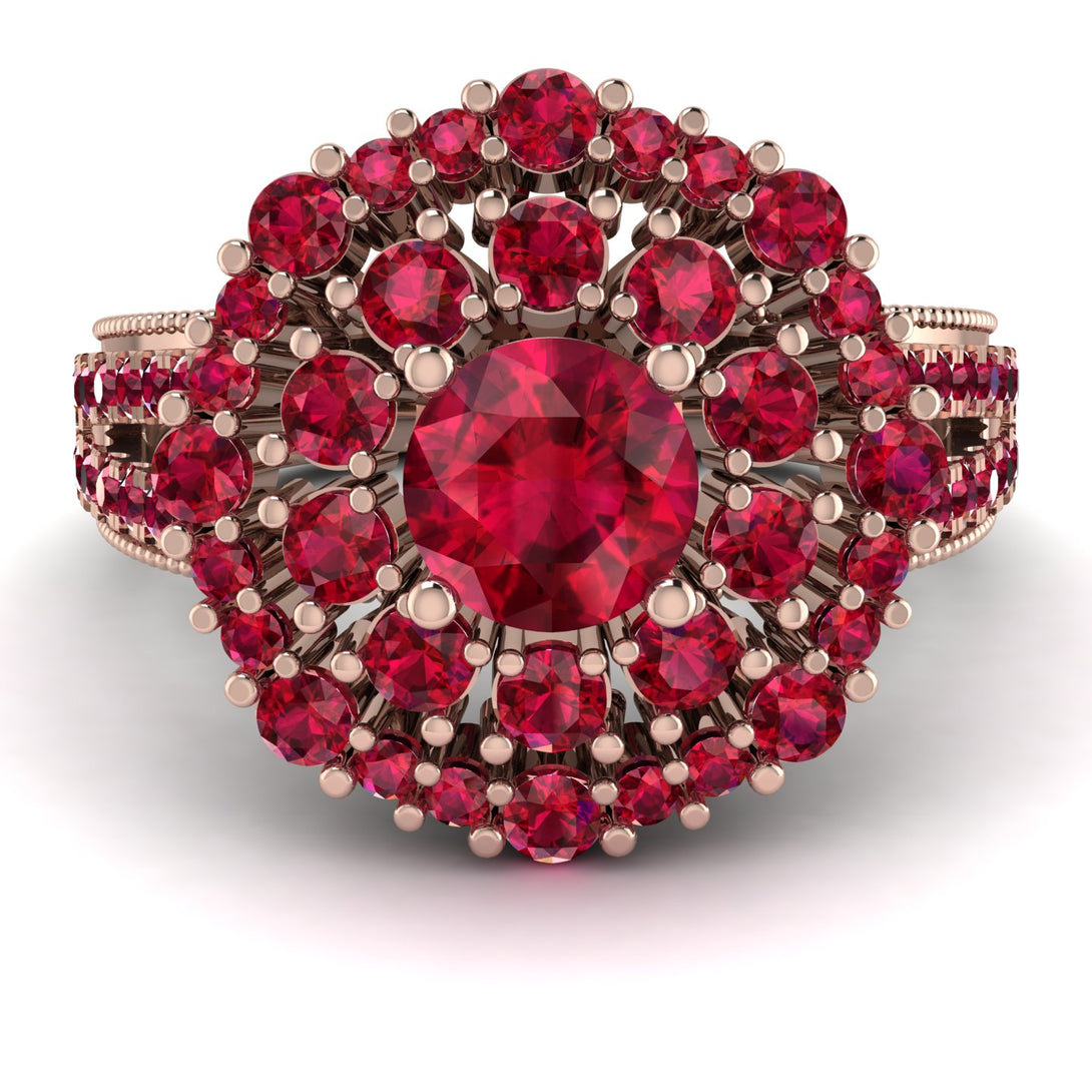 Ruby Double Halo Gold Engagement Ring - Danielle No. 56