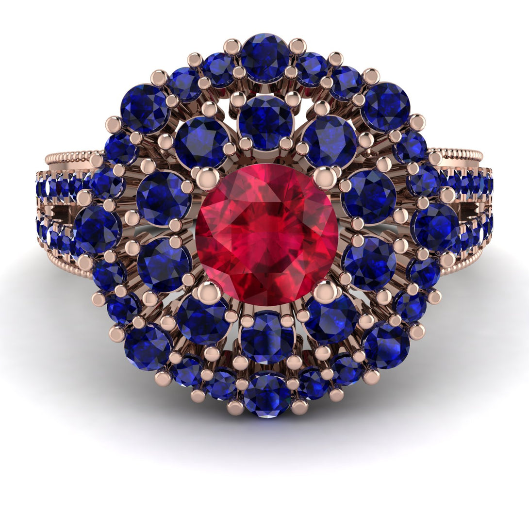 Ruby Double Halo Gold Engagement Ring - Danielle No. 71