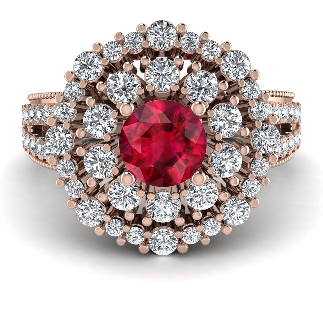 Ruby Double Halo Gold Engagement Ring - Danielle No. 11