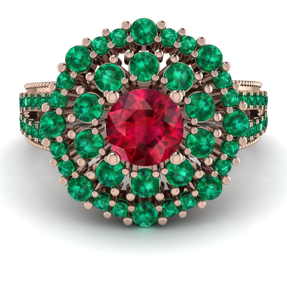 Ruby Double Halo Gold Engagement Ring - Danielle No. 26