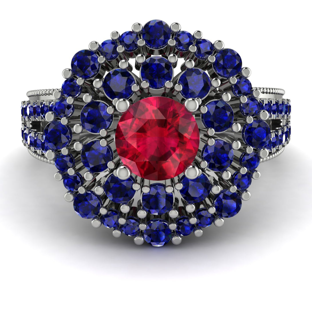 Ruby Double Halo Gold Engagement Ring - Danielle No. 72