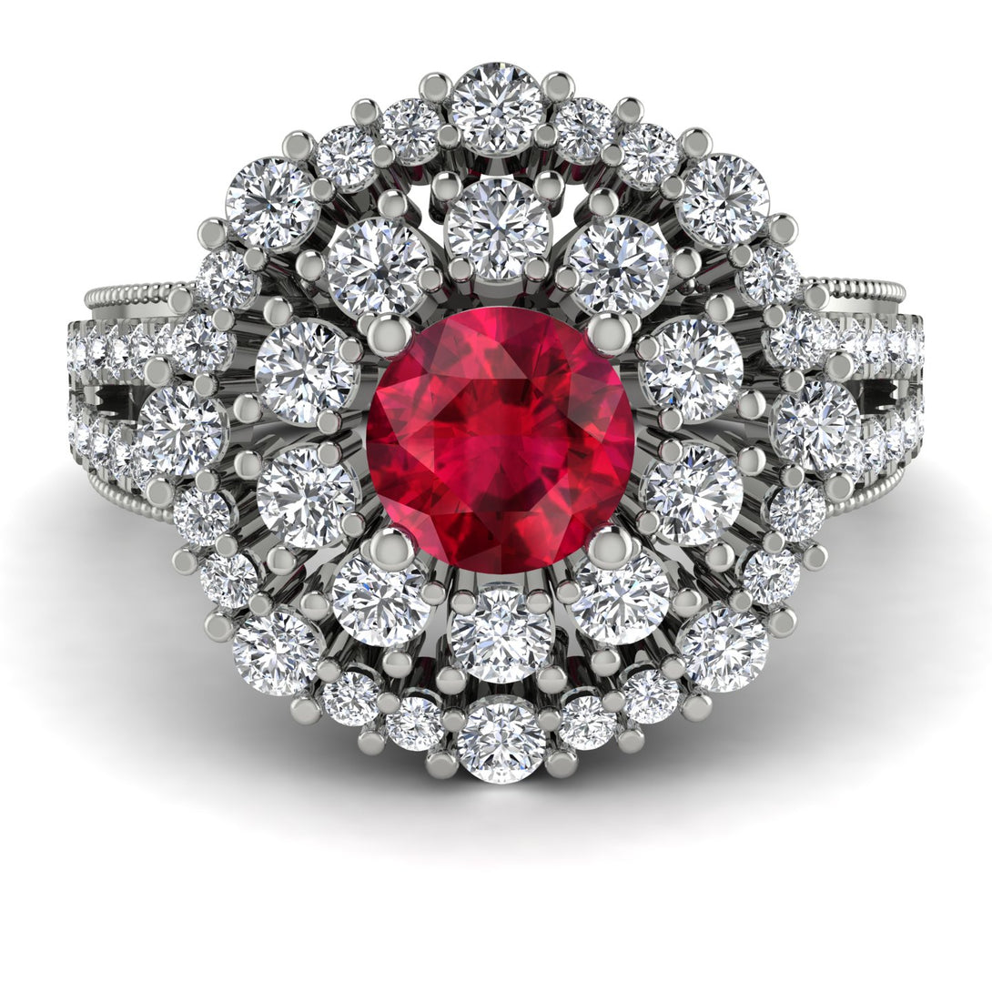 Ruby Double Halo Gold Engagement Ring - Danielle No. 12