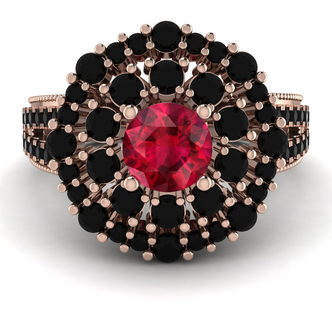 Ruby Double Halo Gold Engagement Ring - Danielle No. 41