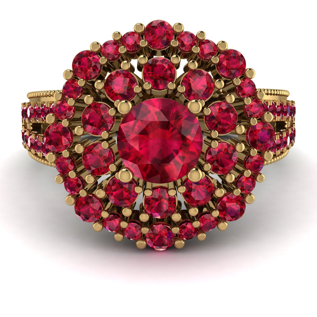 Ruby Double Halo Gold Engagement Ring - Danielle No. 55