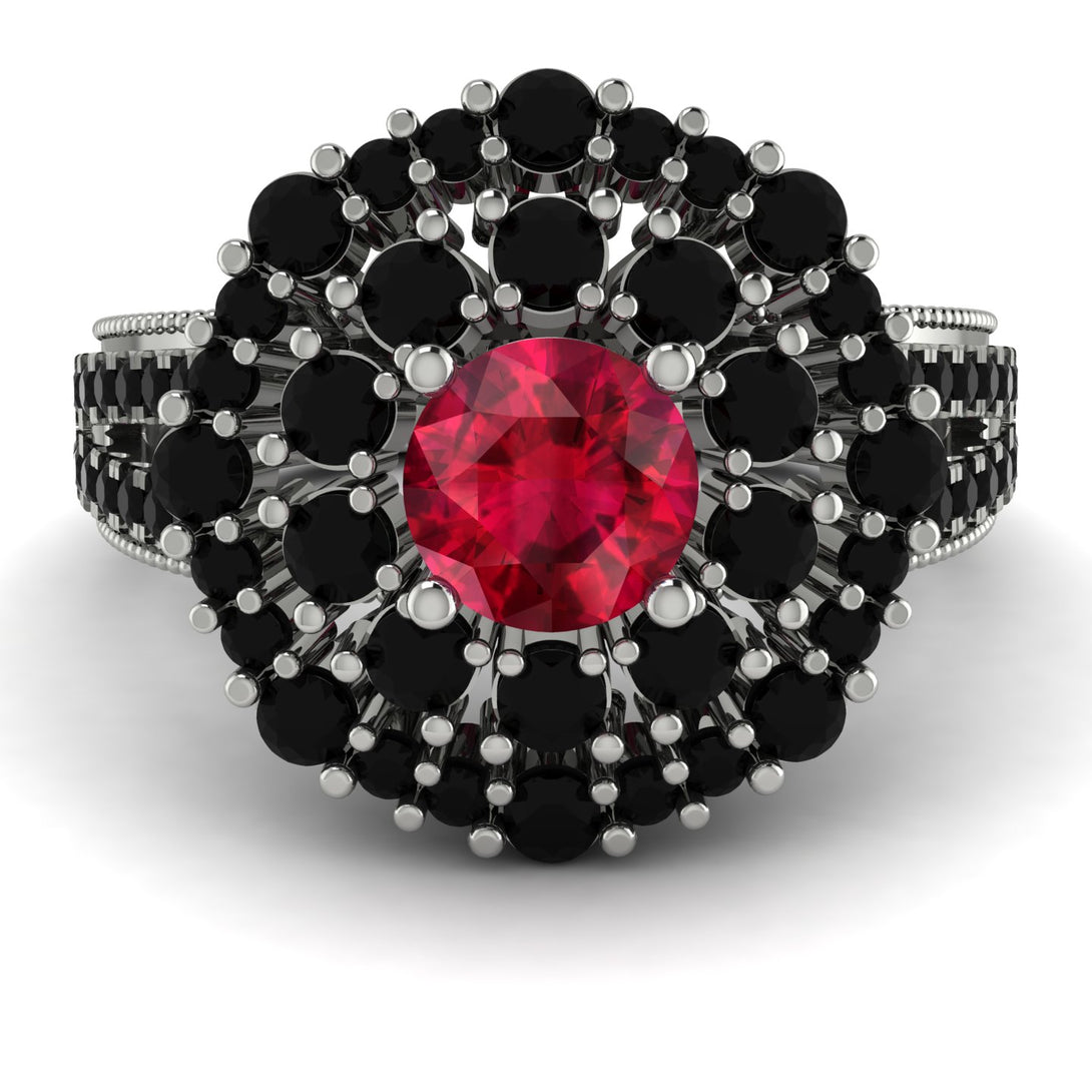 Ruby Double Halo Gold Engagement Ring - Danielle No. 42