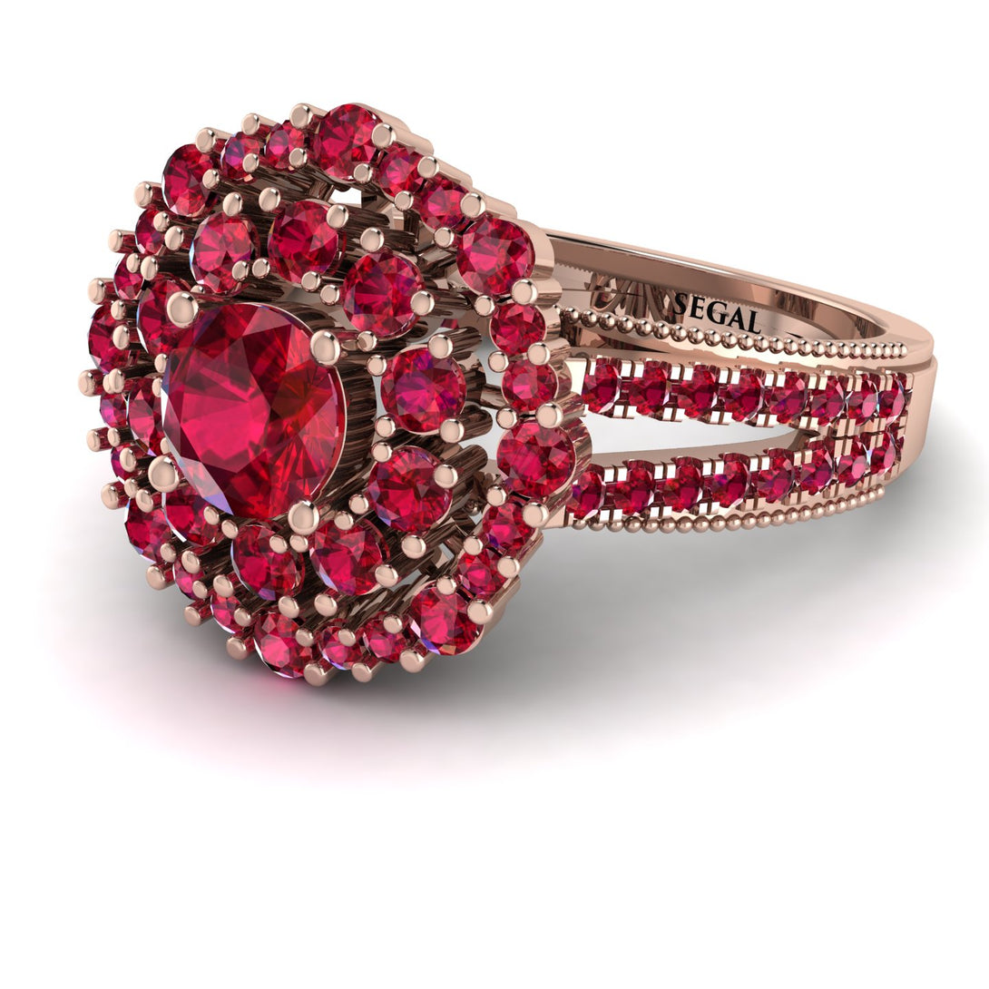Ruby Double Halo Gold Engagement Ring - Danielle No. 56