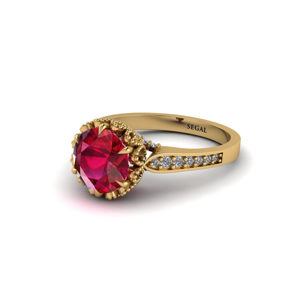 Ruby Milgrain Engagement Ring - Yara No. 10