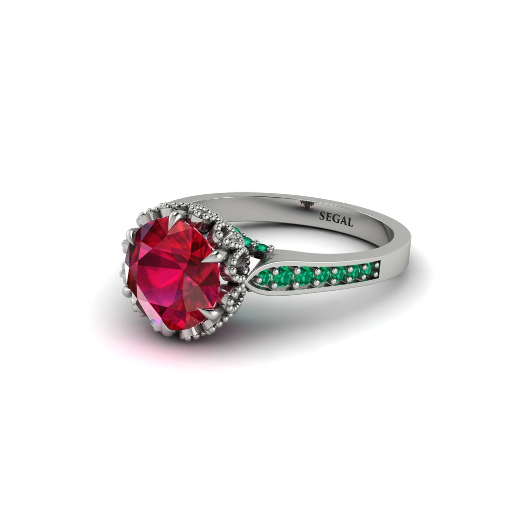 Ruby Milgrain Engagement Ring - Yara No. 27