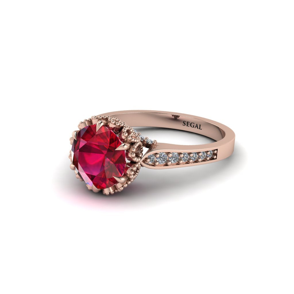 Ruby Milgrain Engagement Ring - Yara No. 11