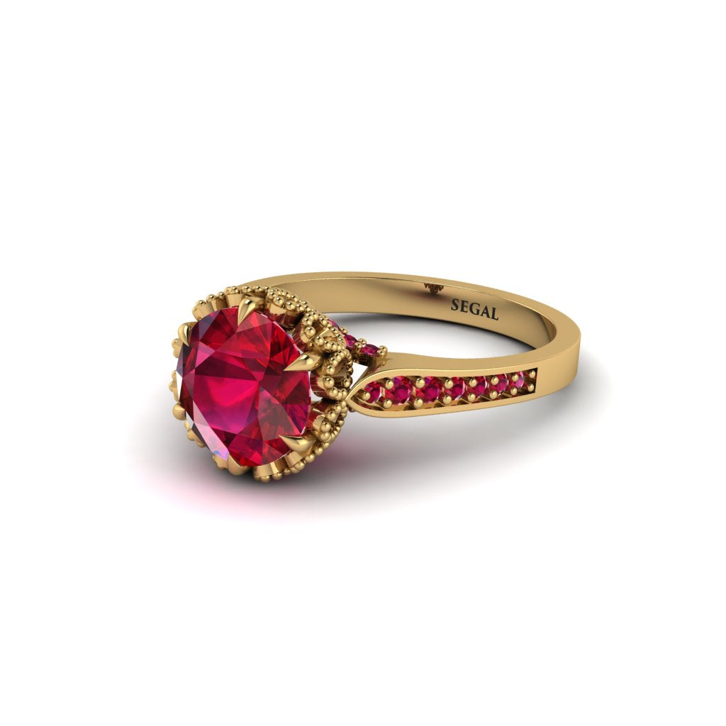 Ruby Milgrain Engagement Ring - Yara No. 55