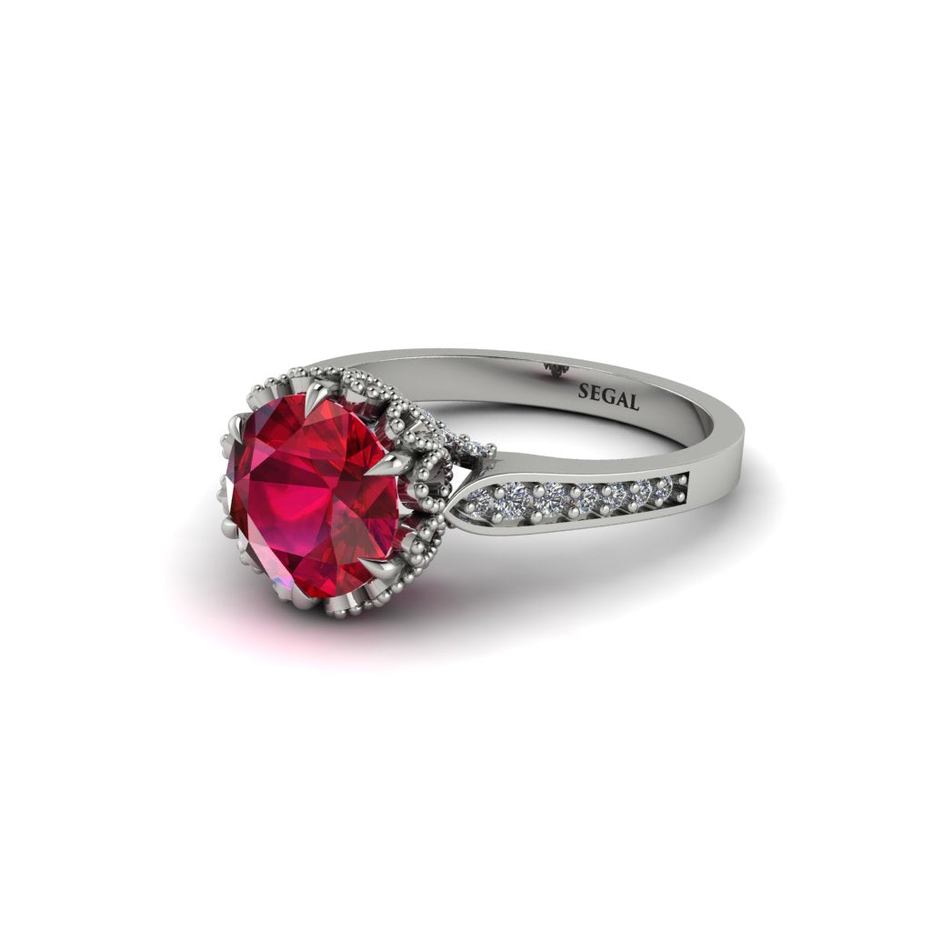 Ruby Milgrain Engagement Ring - Yara No. 12
