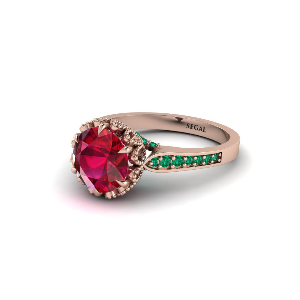 Ruby Milgrain Engagement Ring - Yara No. 26