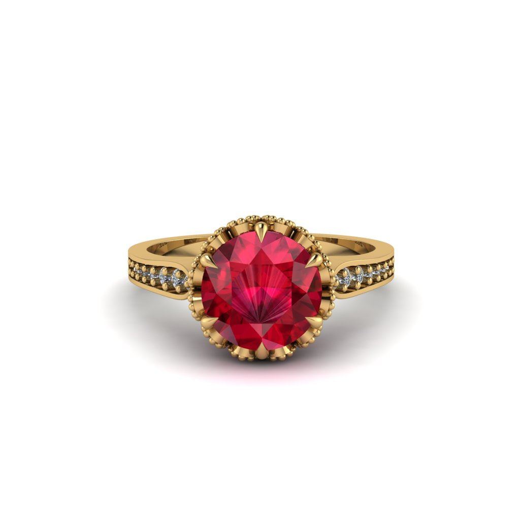 Ruby Milgrain Engagement Ring - Yara No. 10