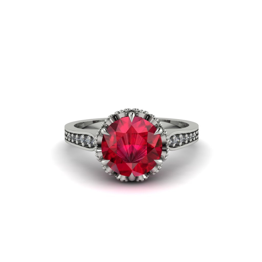 Ruby Milgrain Engagement Ring - Yara No. 12