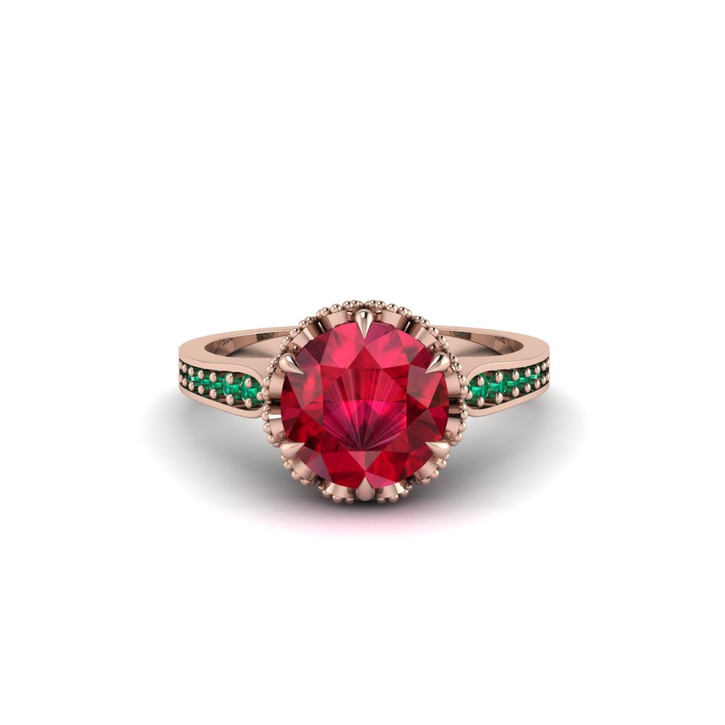 Ruby Milgrain Engagement Ring - Yara No. 26