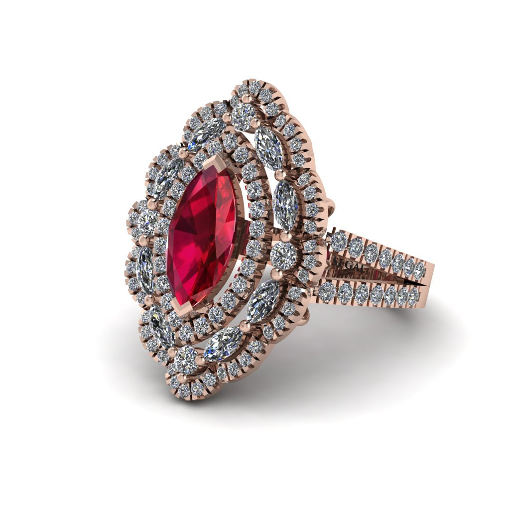 Ruby Three Layer Halo Marquise Ring - Destiny No. 11