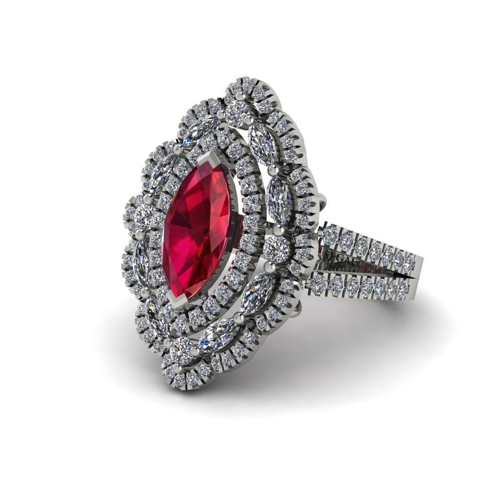 Ruby Three Layer Halo Marquise Ring - Destiny No. 12