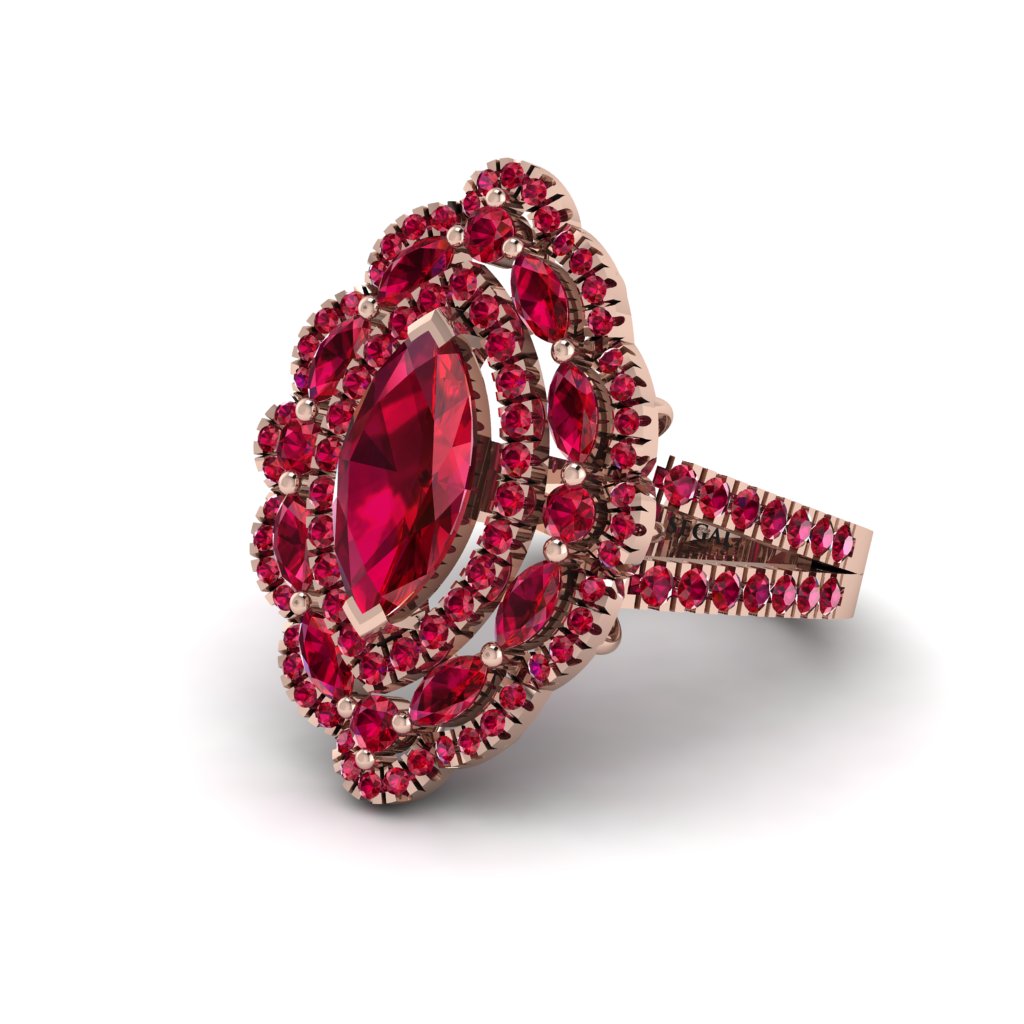 Ruby Three Layer Halo Marquise Ring - Destiny No. 56