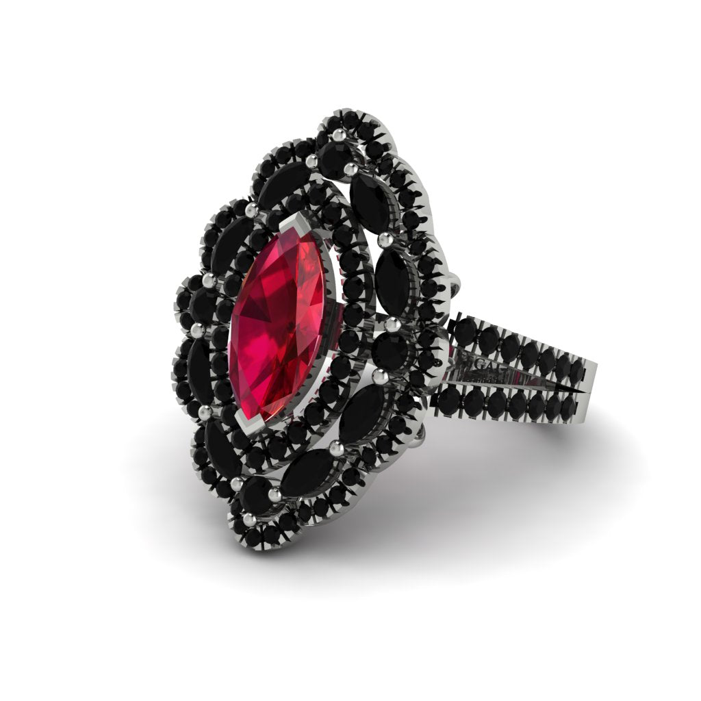 Ruby Three Layer Halo Marquise Ring - Destiny No. 42