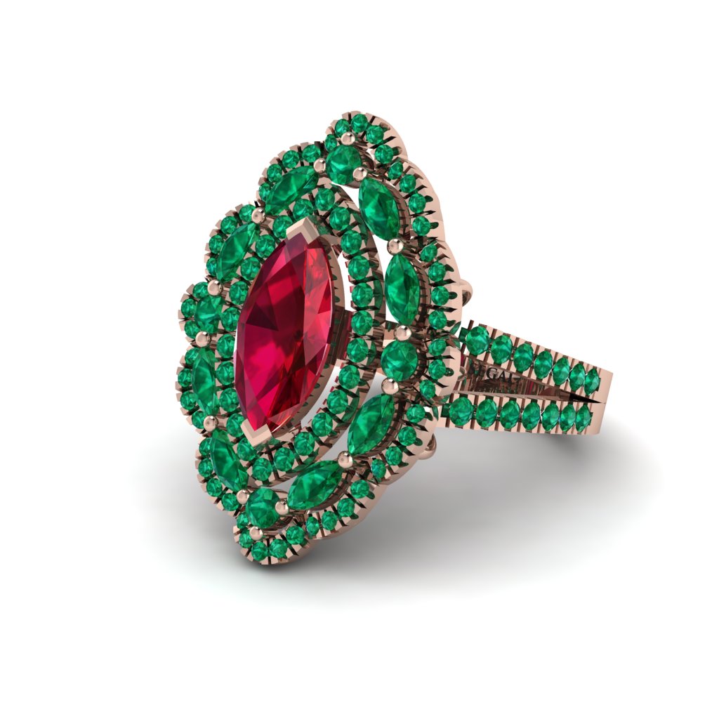Ruby Three Layer Halo Marquise Ring - Destiny No. 26