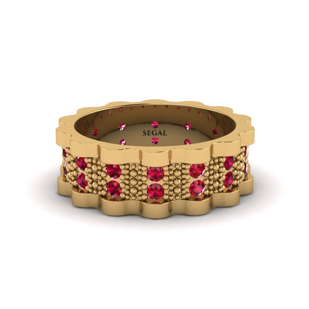 Ruby Wavy Gold Men's Wedding Ring - Joshua No. 10