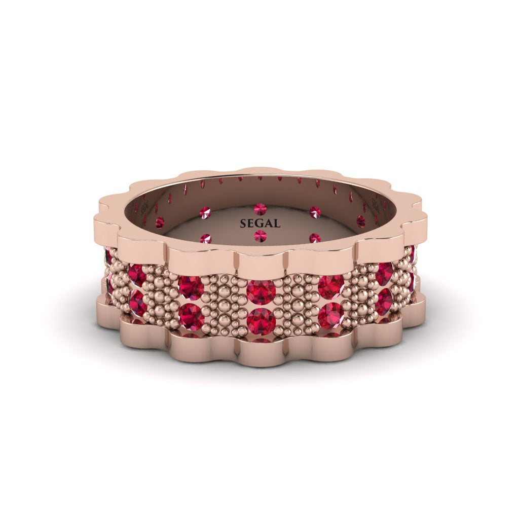 Ruby Wavy Gold Men's Wedding Ring - Joshua No. 11
