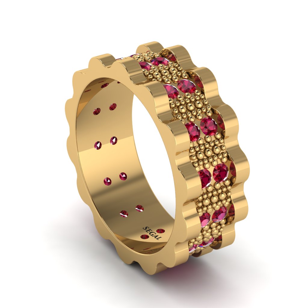 Ruby Wavy Gold Men's Wedding Ring - Joshua No. 10