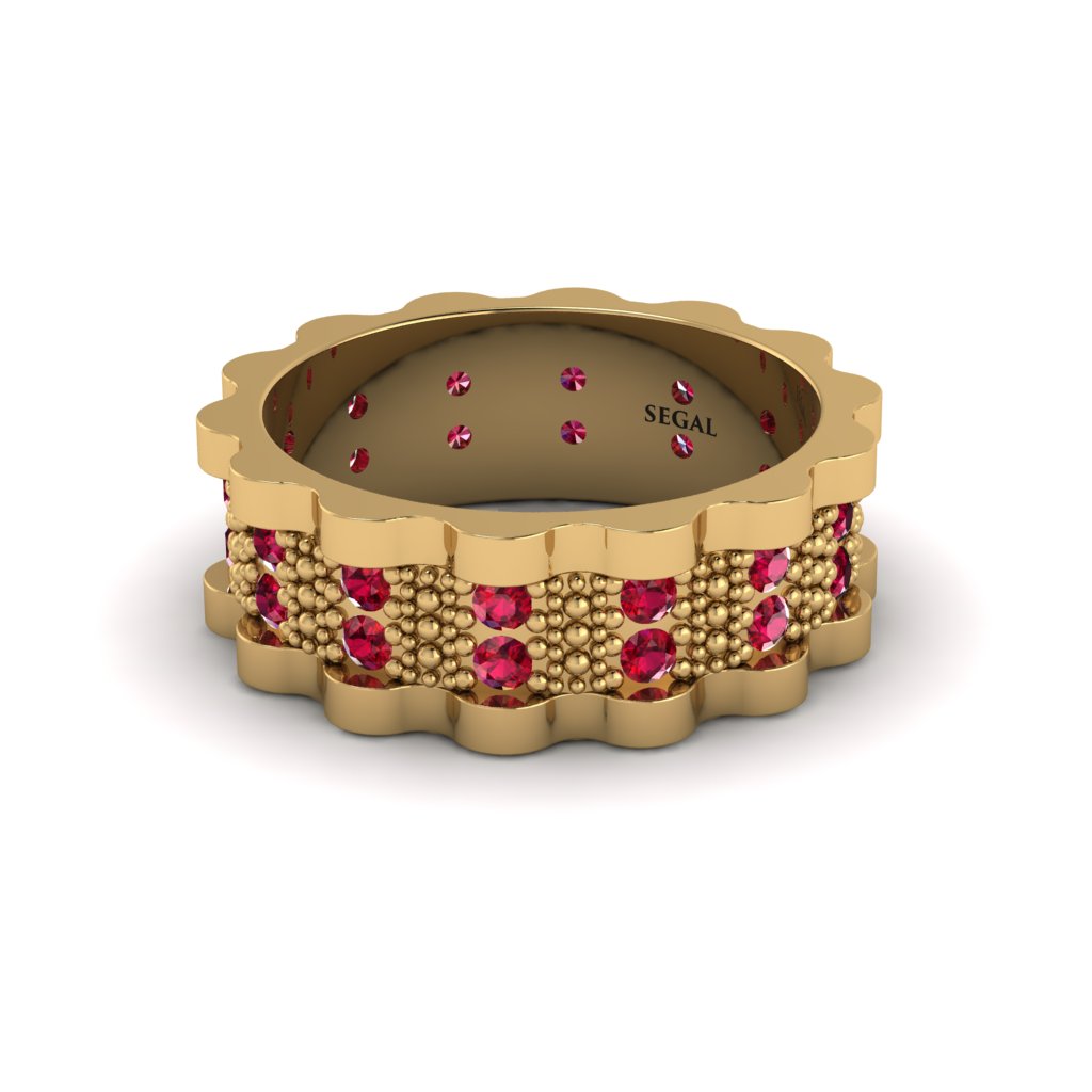 Ruby Wavy Gold Men's Wedding Ring - Joshua No. 10