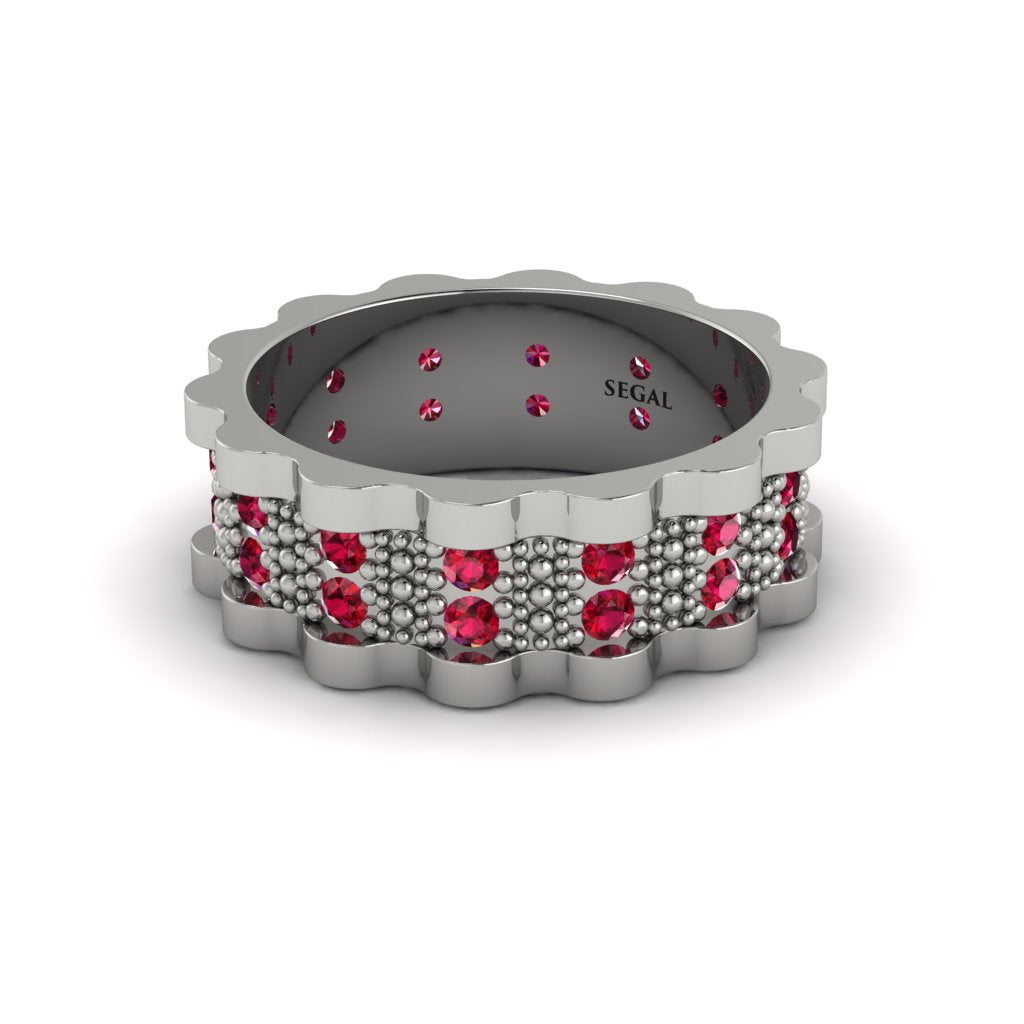 Ruby Wavy Gold Men's Wedding Ring - Joshua No. 12