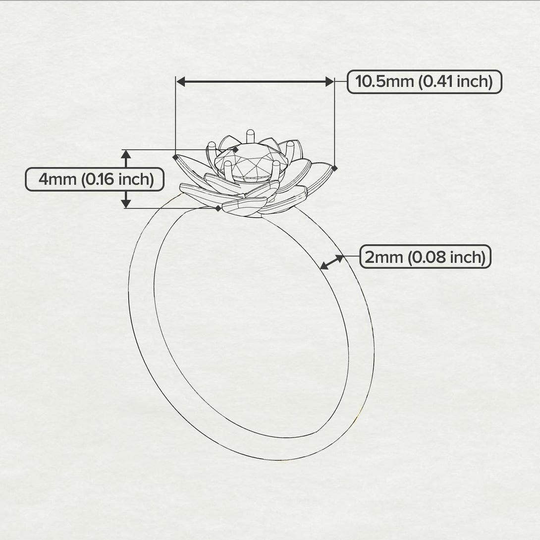 Lotus Flower Solitaire Blue Topaz Ring - Lotus no. 503