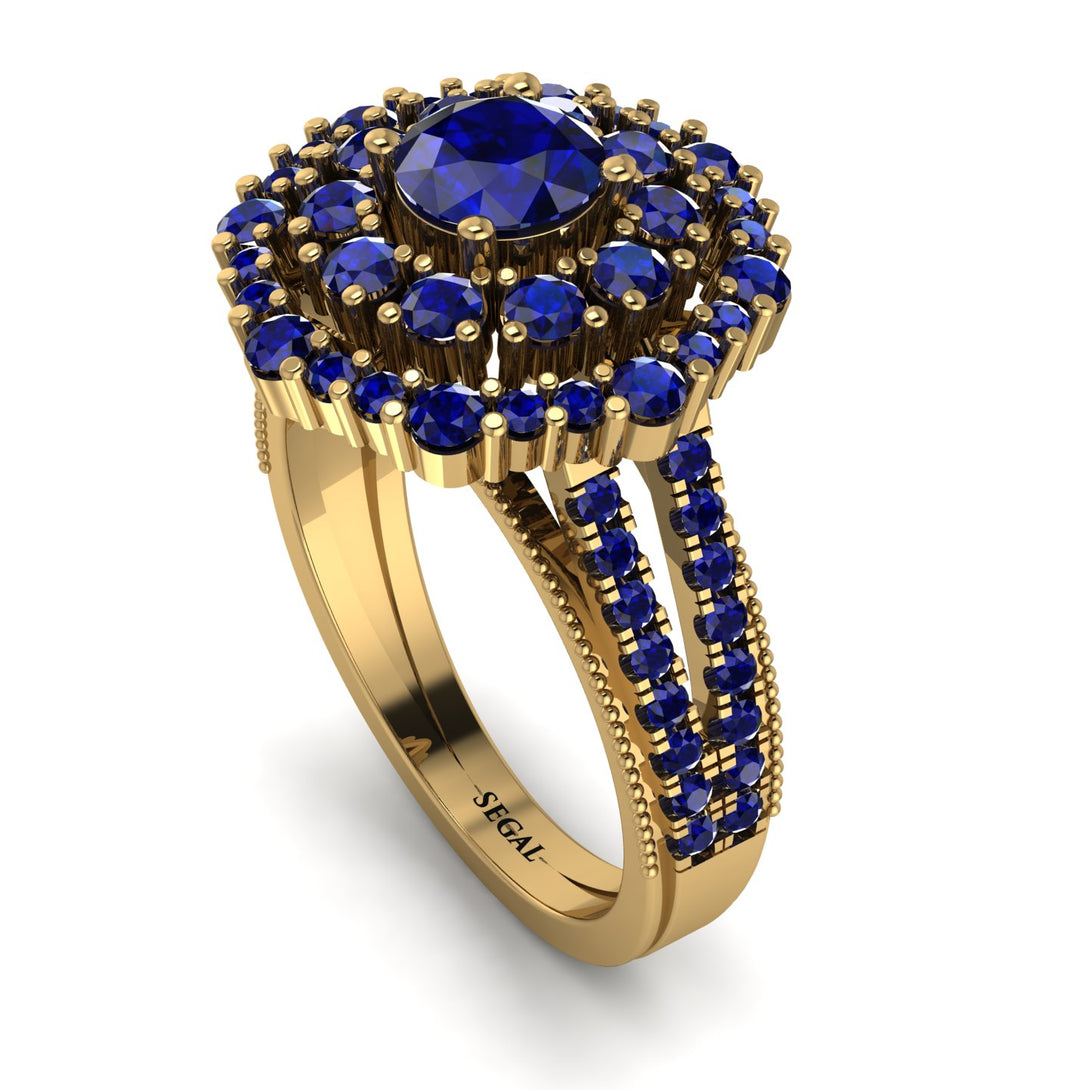 Sapphire Double Halo Gold Engagement Ring - Danielle No. 73